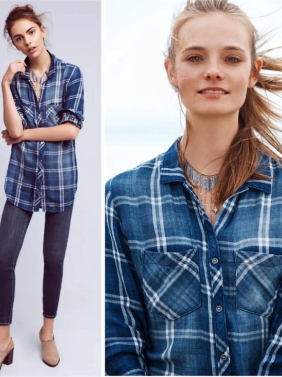 cloth & stone Tops - Cloth&Stone Women's Brechen  Blue Plaid Button-Up Shirt